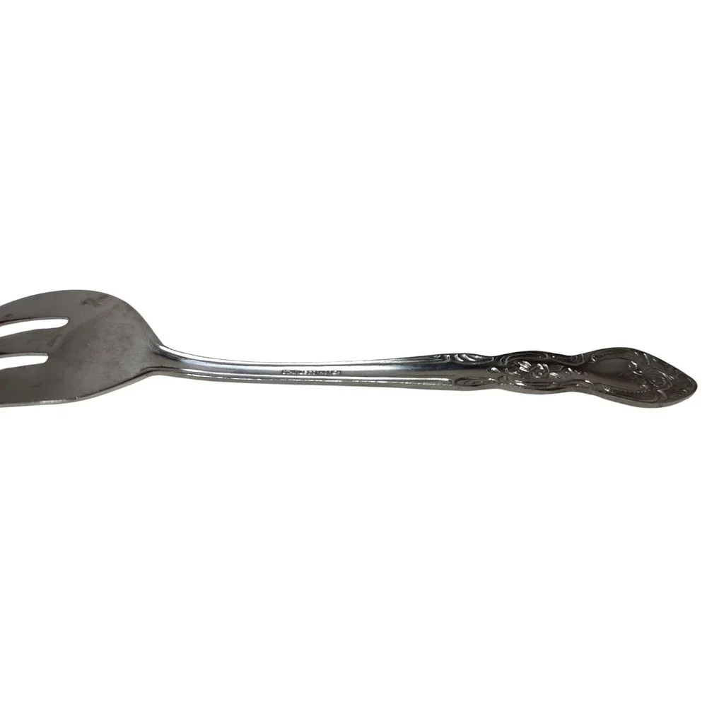 Rogers Stainless Steel Serving Fork Floral Pattern Made In Korea‎ Eight Inches